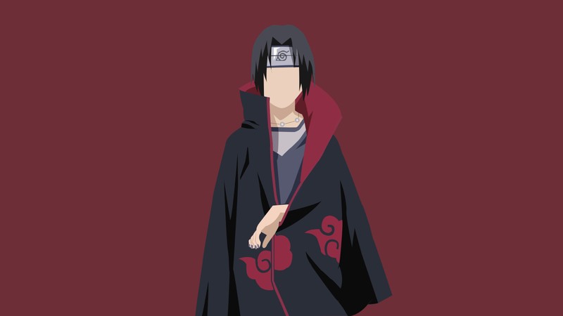 Мужчина в черной мантии с красным капюшоном и черным плащом (itachi uchiha, безликий, naruto, минималистичное искусство, 5k)