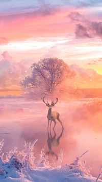 deer, reindeer, cloud, ecoregion, plant wallpaper