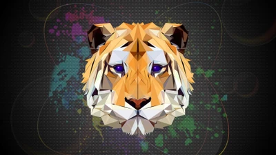 Abstraktes Low-Poly Tiger Gesicht mit buntem Hintergrund