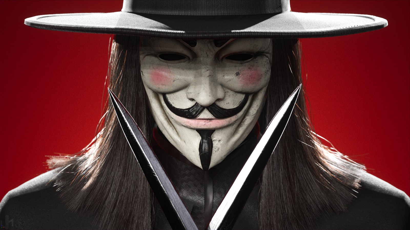 Скачать обои v значит вендетта, v for vendetta, кинжал, анонимный, маска