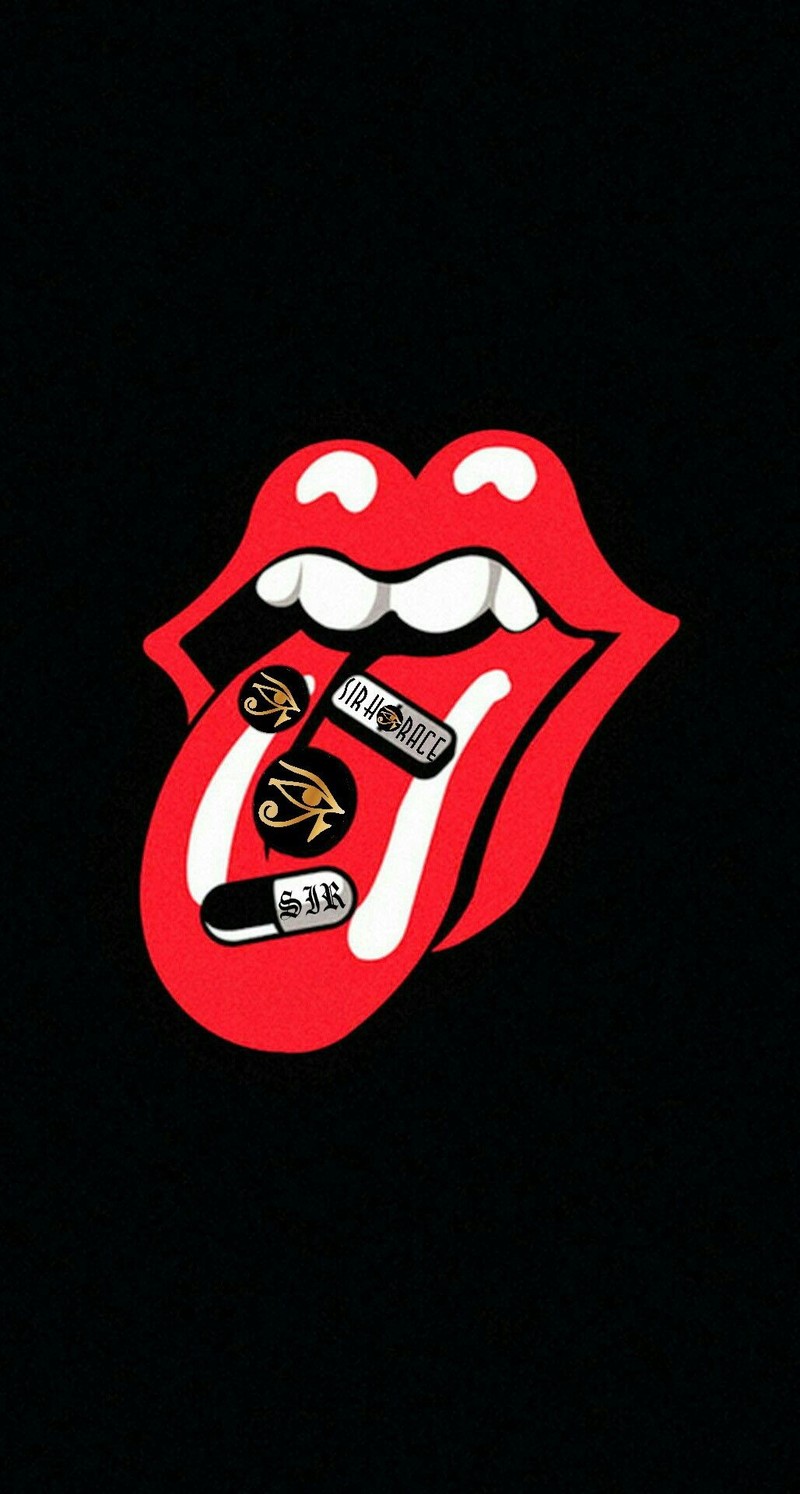 Крупный план красного логотипа rolling stones на черном фоне (скала, логотип, красный, мультфильм, иллюстрация)