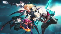 Dynamische Champions von League of Legends: Lux, Annie, Ekko, Kayn und Lucian vereinen sich