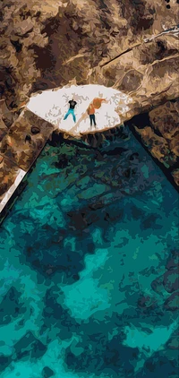 Adventurous Duo Relaxing by the Turquoise Pool