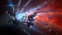 Raumschiff nähert sich einem Warp-Tor in EVE Online