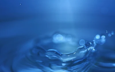 Macro Splash of Water Droplets on a Blue Background