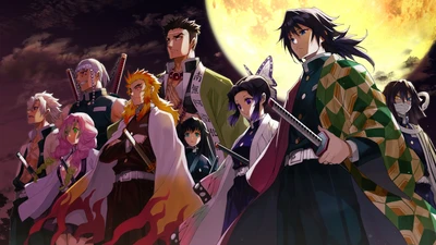 Todos los Hashira de Kimetsu no Yaiba bajo la luz de la luna