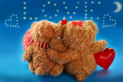 Plush Teddy Bears Sharing Love on Valentine's Day