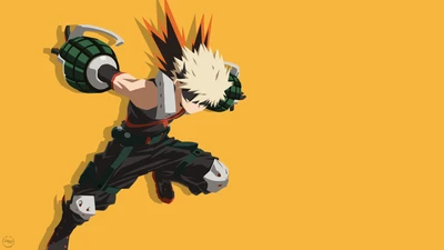 katsuki bakugo, my hero academia, желтый фон, кацчан, kacchan