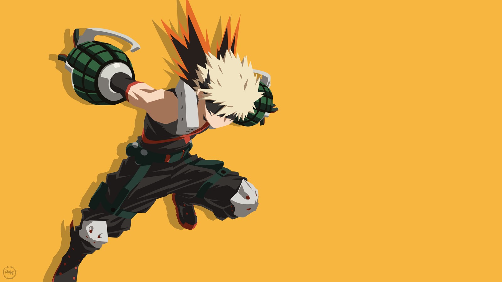 Скачать обои katsuki bakugo, my hero academia, желтый фон, кацчан, kacchan