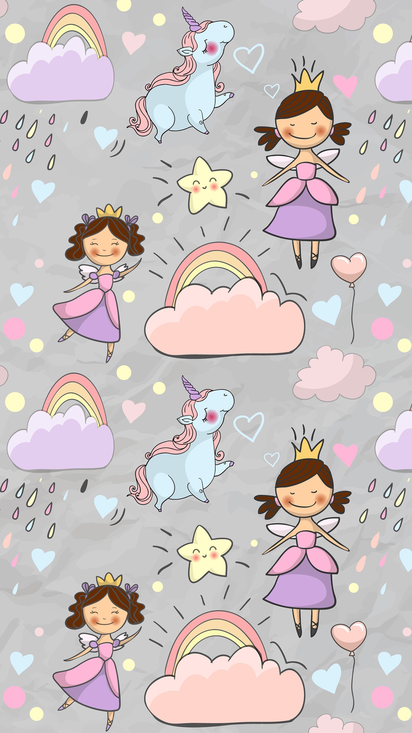 Seamless pattern with a princess and unicorns (fairies, girly, unicorns)