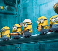 Minions disfrutando de bocadillos en un entorno de laboratorio caprichoso