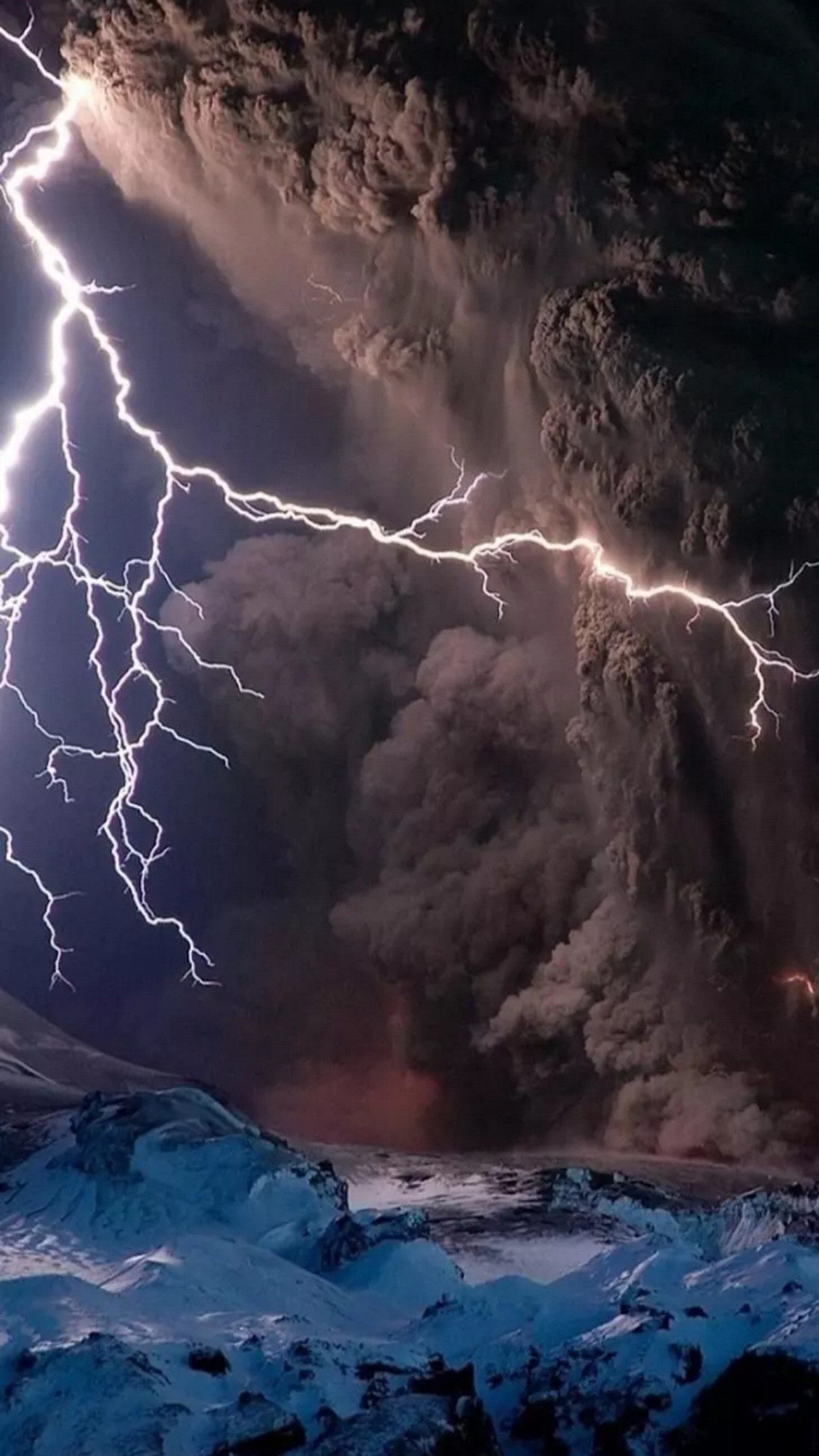 A close up of a lightning strike hitting a cloud of smoke (lightning, storm)