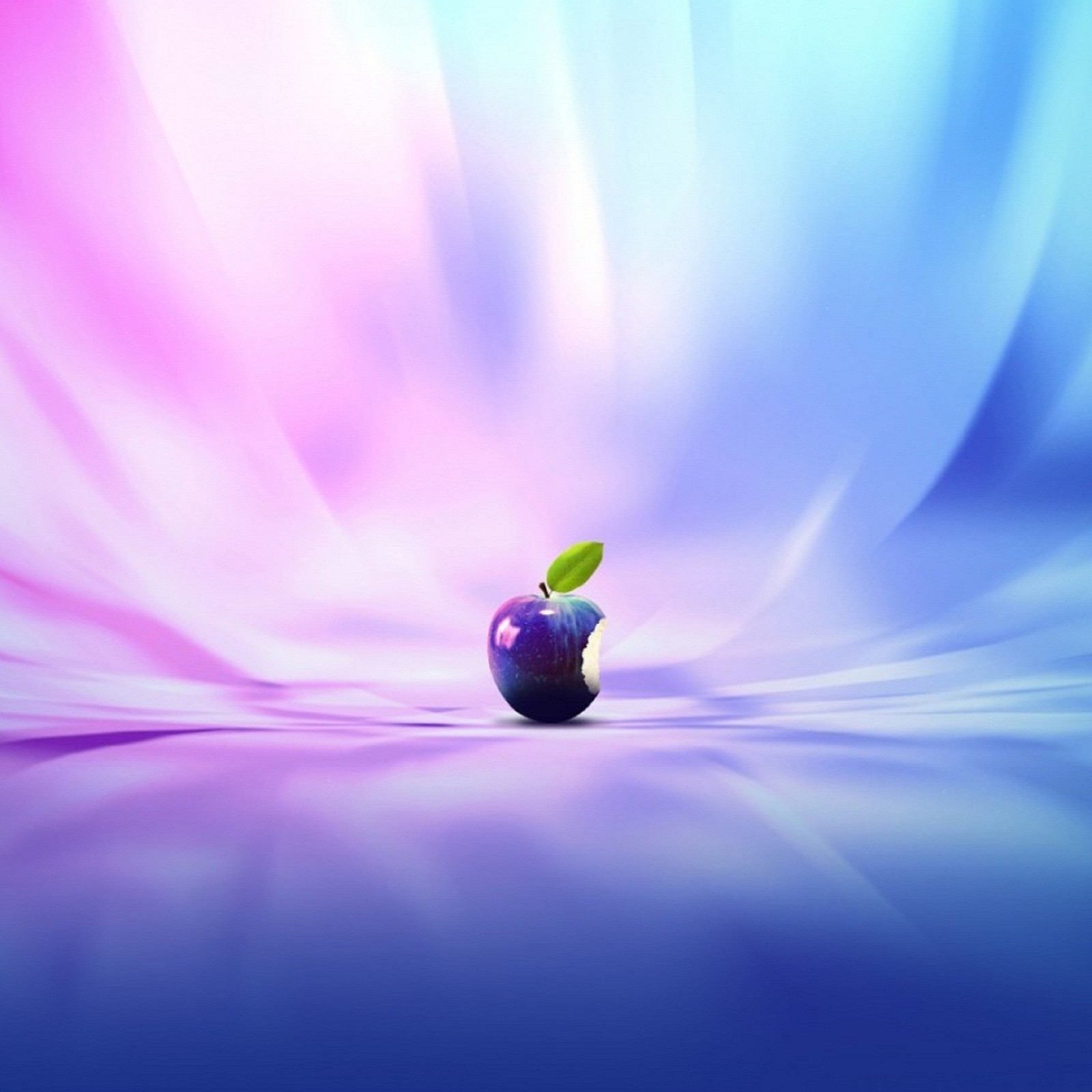 Purple apple with green leaf on a blue background (apple, blue)