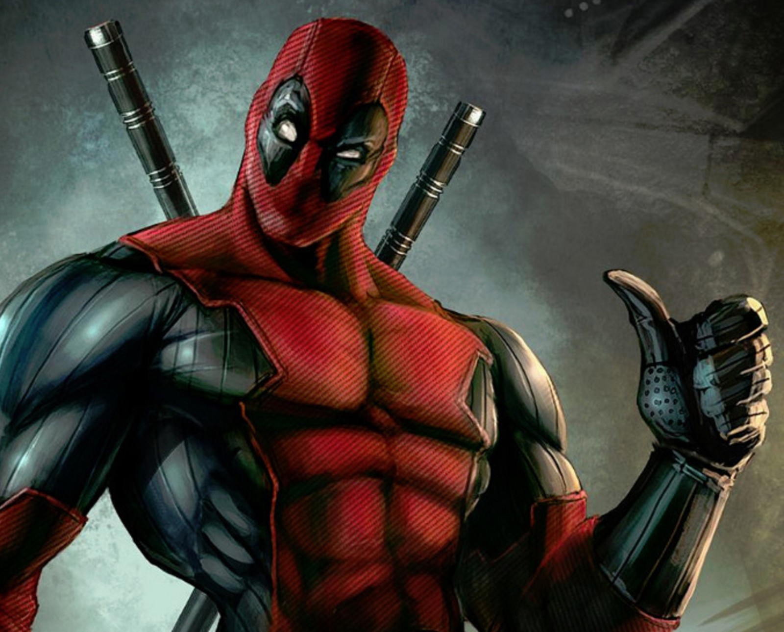 Um close de deadpool com duas espadas nas mãos (chimichangs, marvel, wade wilson)