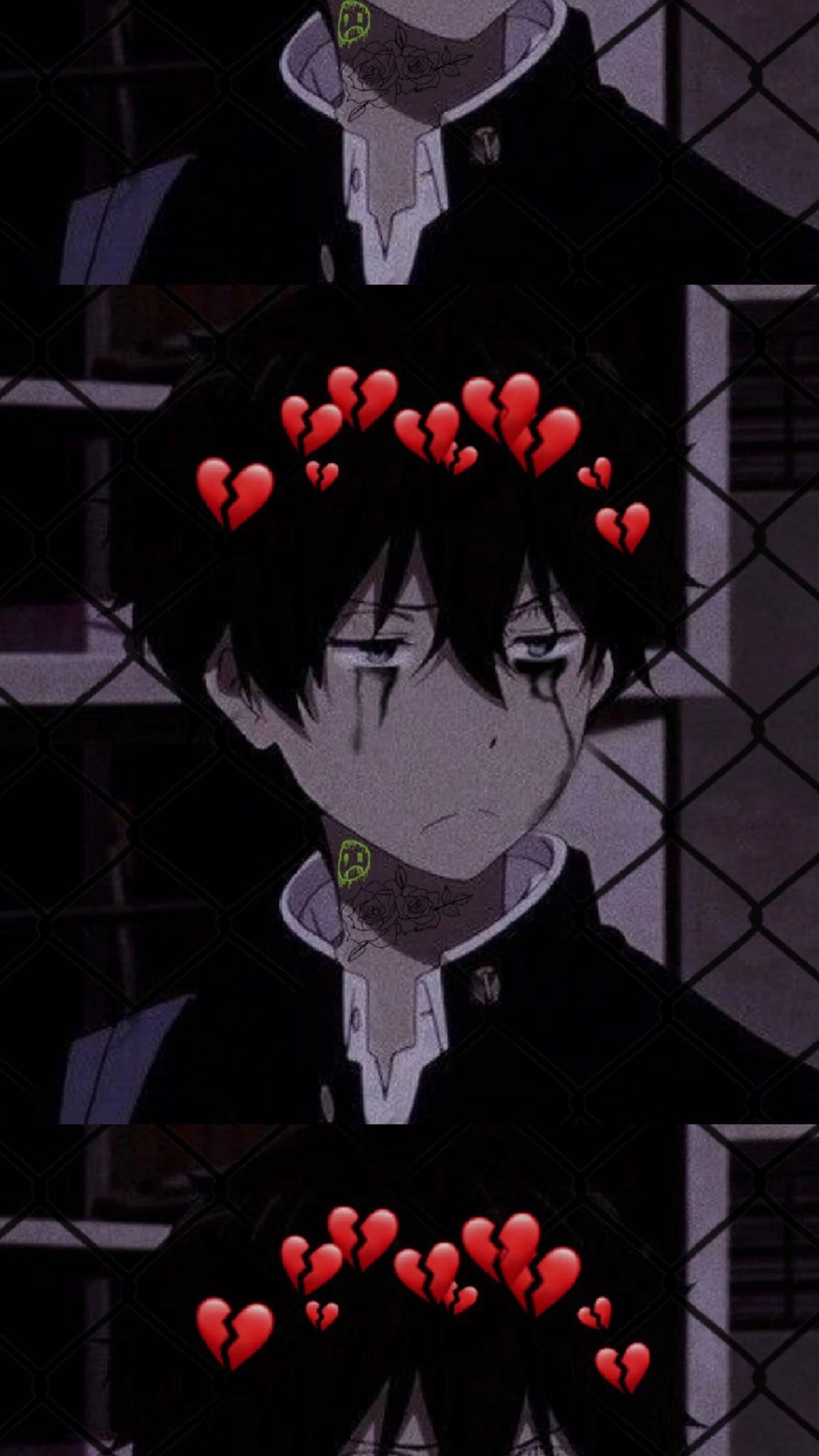 Anime characters with hearts on their heads in a cage (anime, anime boy sad, ho, hotaro, hyouka)