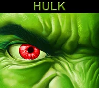 Primer plano intenso de la feroz cara verde del Increíble Hulk y su ojo rojo