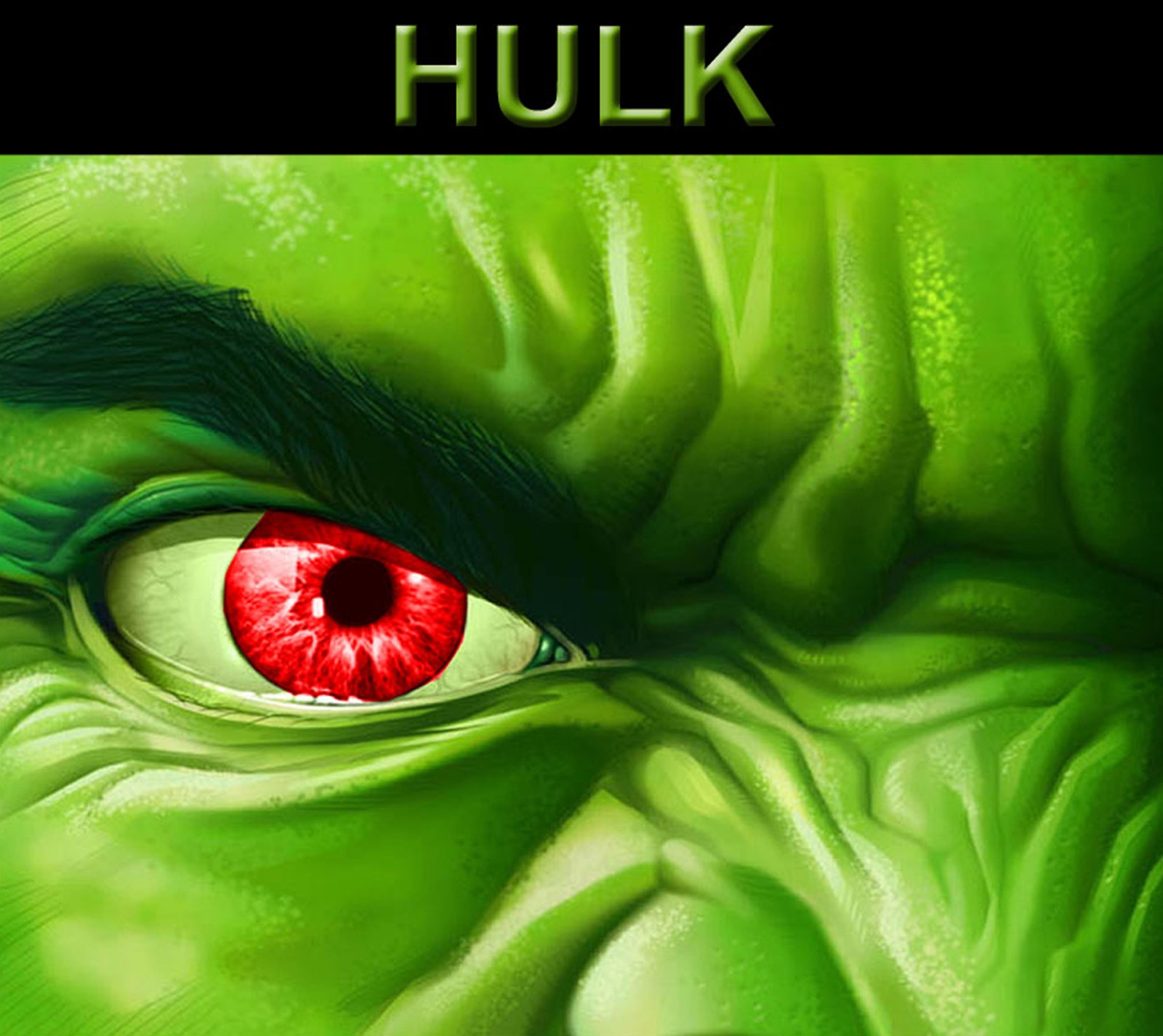 Yeux de hulk avec un œil rouge et une peau verte (hulk, incroyable)