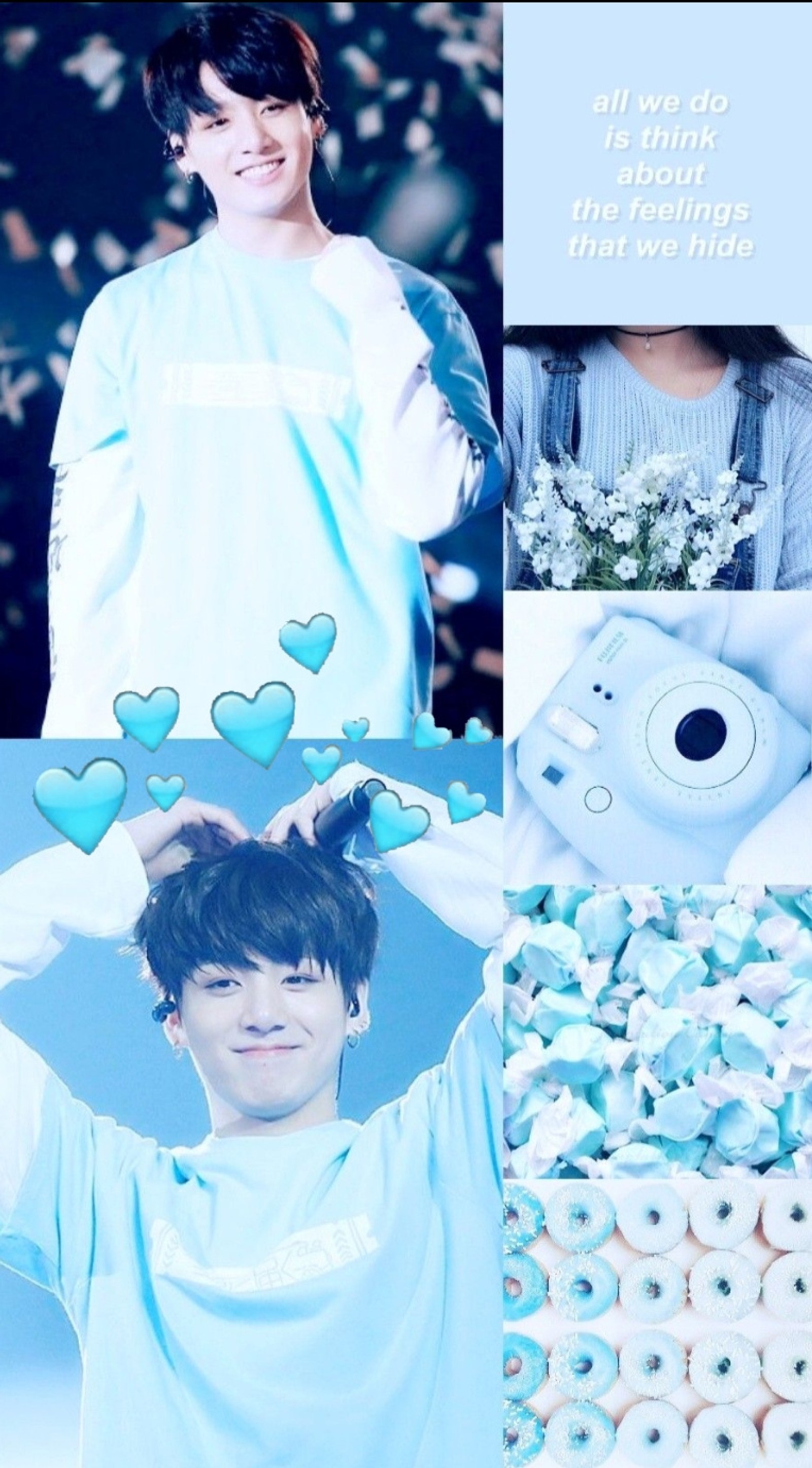 Un collage modifié d'un homme avec une peluche et un bouquet de fleurs (bts, jungkook, kpop)