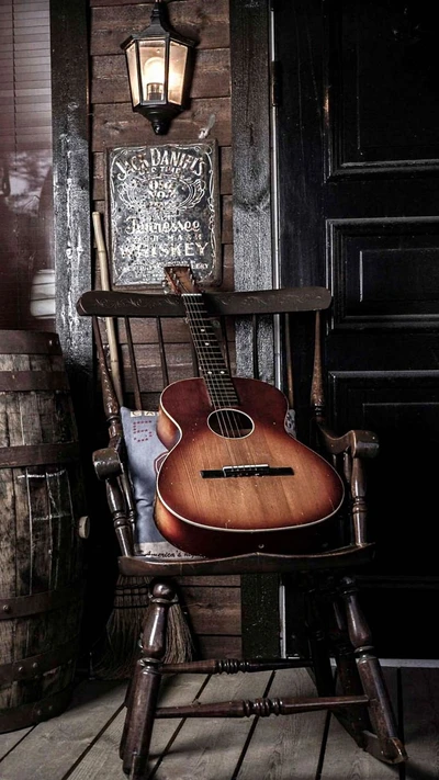 Rustic Cafe Vibes with a Classic Guitar