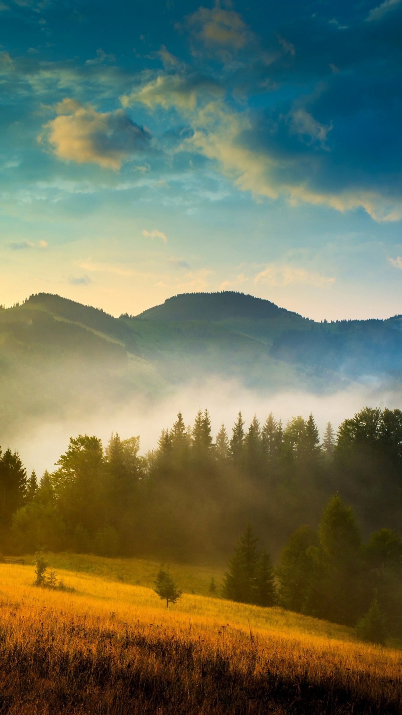 Téléchargez le fond d'écran 1080p, brume, collines, matin, nature