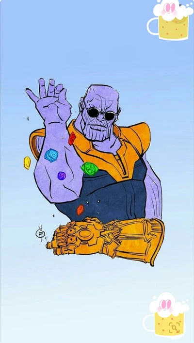 Thanos con las Piedras del Infinito en un estado de ánimo juguetón