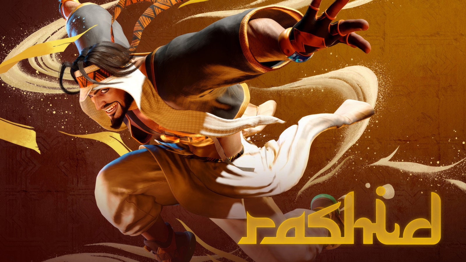 Крупный план человека на скейтборде в движении (рашид, rashid, street fighter 6, видеоигра, sf6)