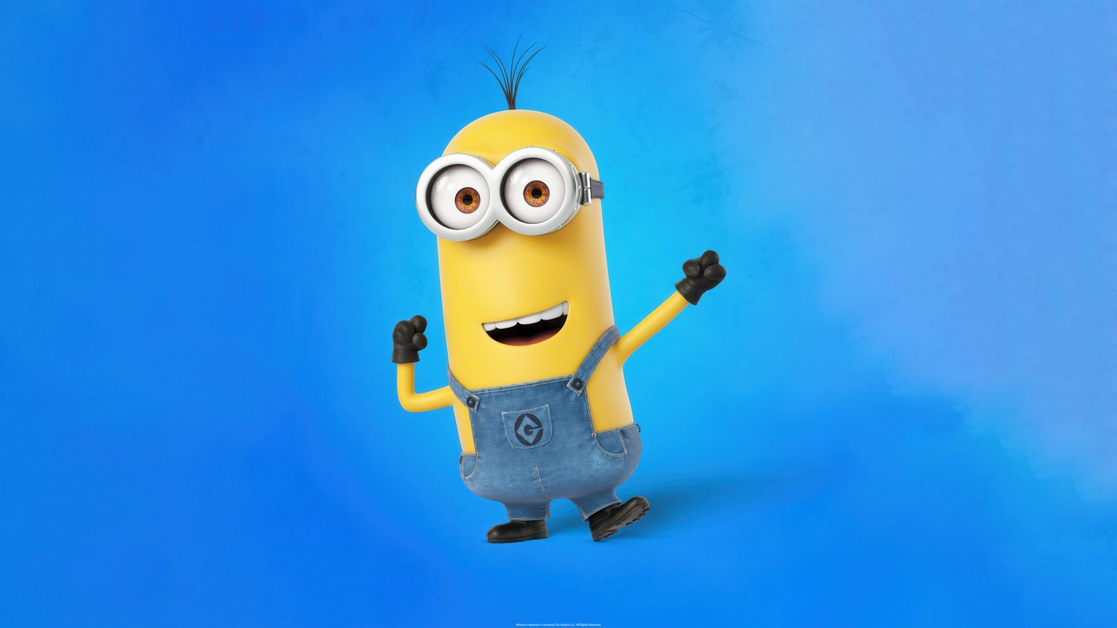 Un minion con fondo amarillo y azul (minion, 8k, fondo azul, 5k, mi villano favorito)