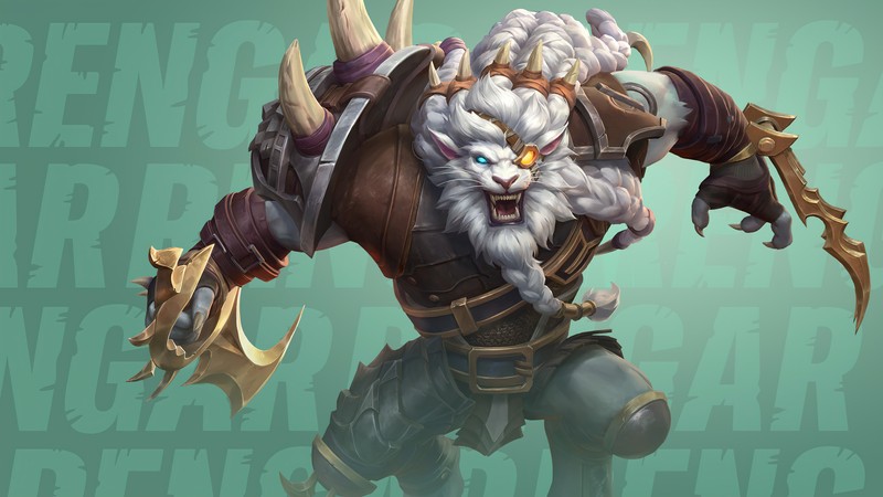 Крупный план персонажа с рогатым лицом и рогатой головой (ренгар, rengar, lol, league of legends, видеоигра)