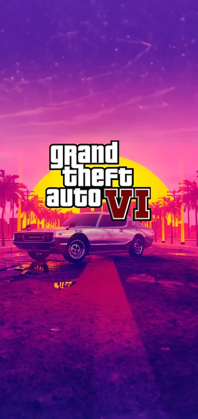 Grand Theft Auto VI: Klassisches Auto Unter Neon Sonnenuntergang