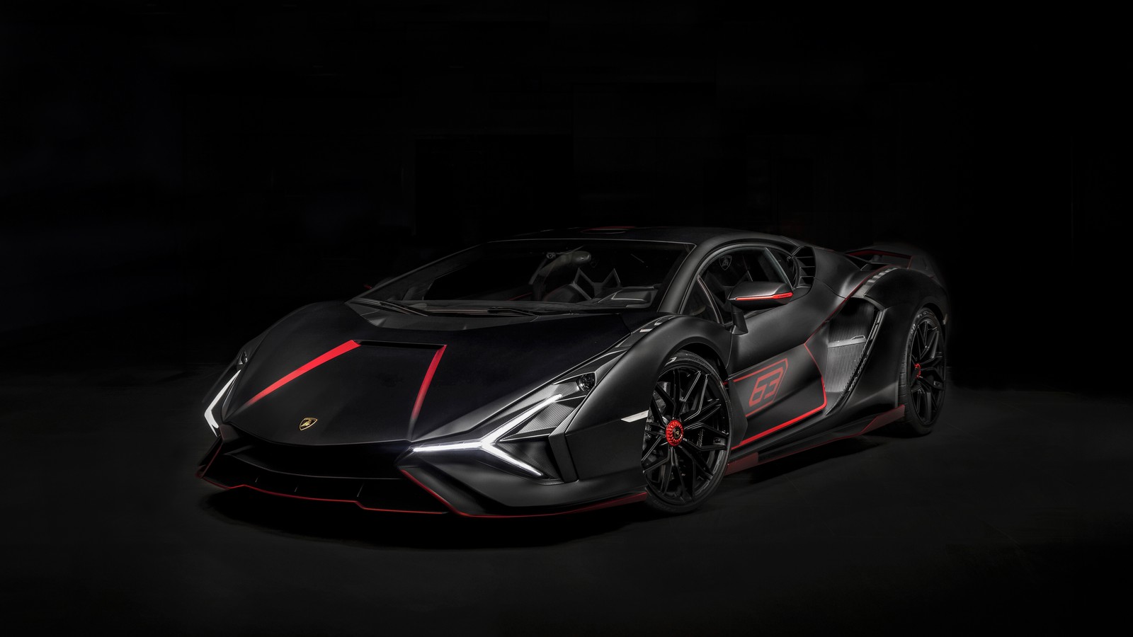 A black and red lamb lamb car in the dark (lamborghini sián fkp 37, dark aesthetic, 8k, black background, 5k)