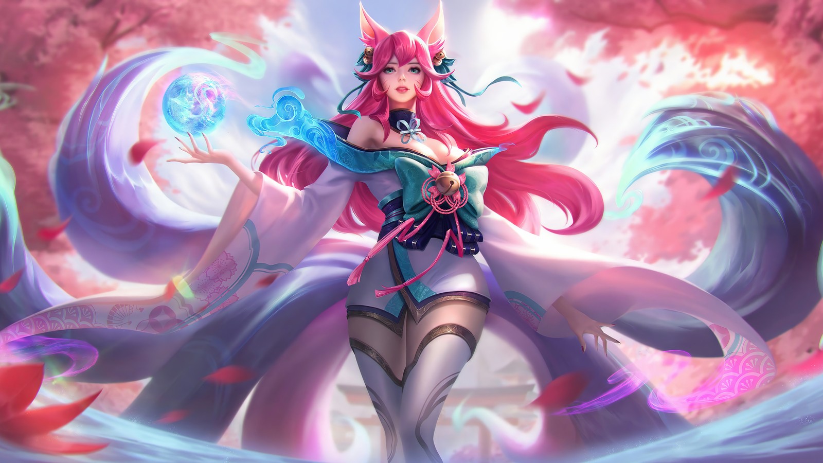 Скачать обои красивый, ахри, ahri, league of legends, lol