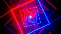 Espiral de neón dinámica: Un vibrante baile de luz azul y roja