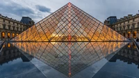 louvre, reflexo, pirâmide, arquitetura, marco