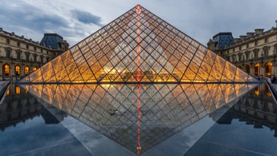 louvre, réflexion, pyramide, architecture, point de repère