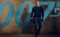 Daniel Craig as James Bond in "No Time to Die" with iconic 007 backdrop.