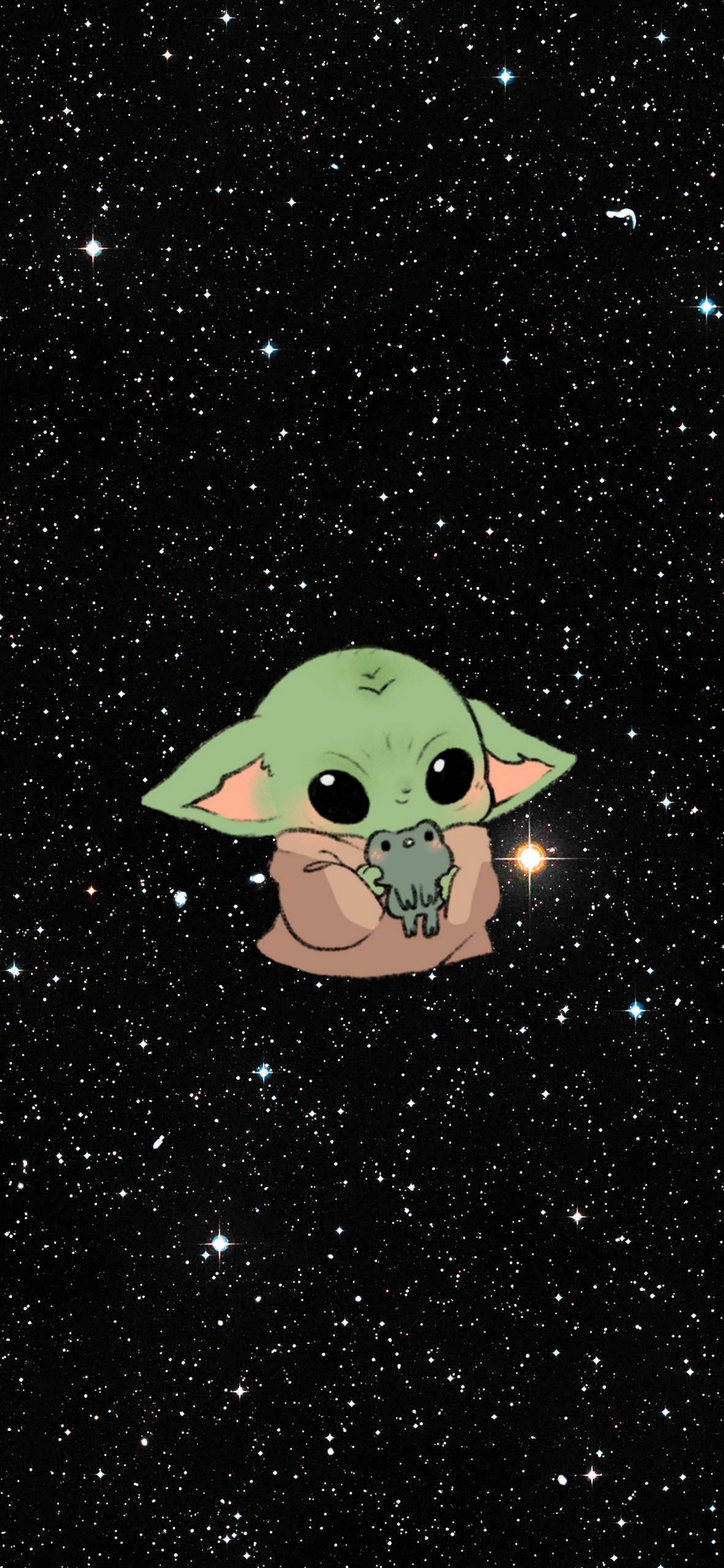 Bebê yoda na galáxia com uma estrela de fundo (fofo, galáxia, céu, yoda)