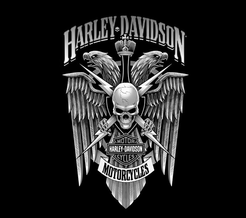 Логотип harley davidson с двумя черепами и двумя мечами (чоппер, chooper, харлей, harley, череп)