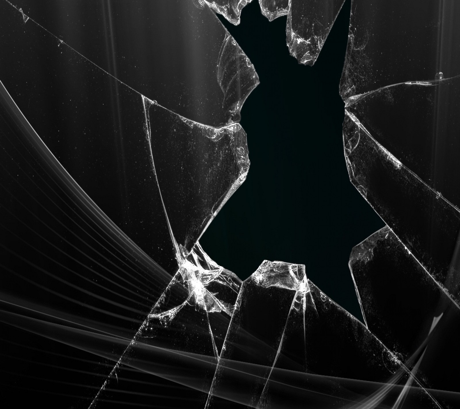 Arafed image of a broken glass window with a black background (abstract, broken, glass)