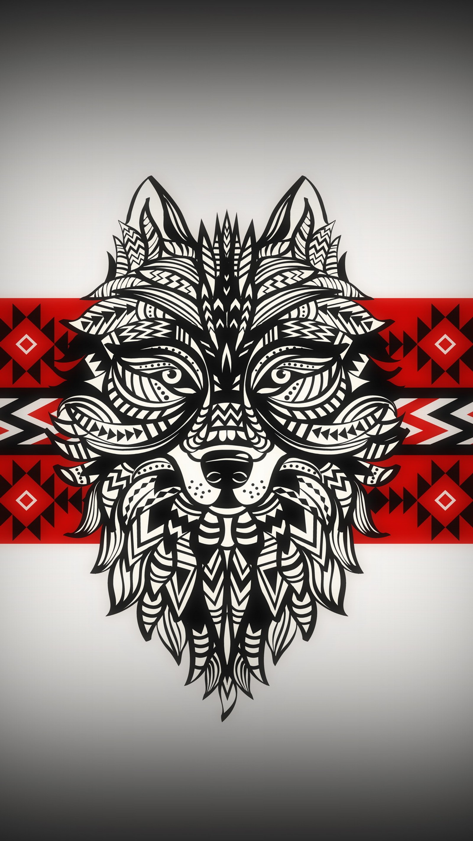 Nahaufnahme eines rot-schwarzen designs mit einem wolf. (abstrakt, der wolf)