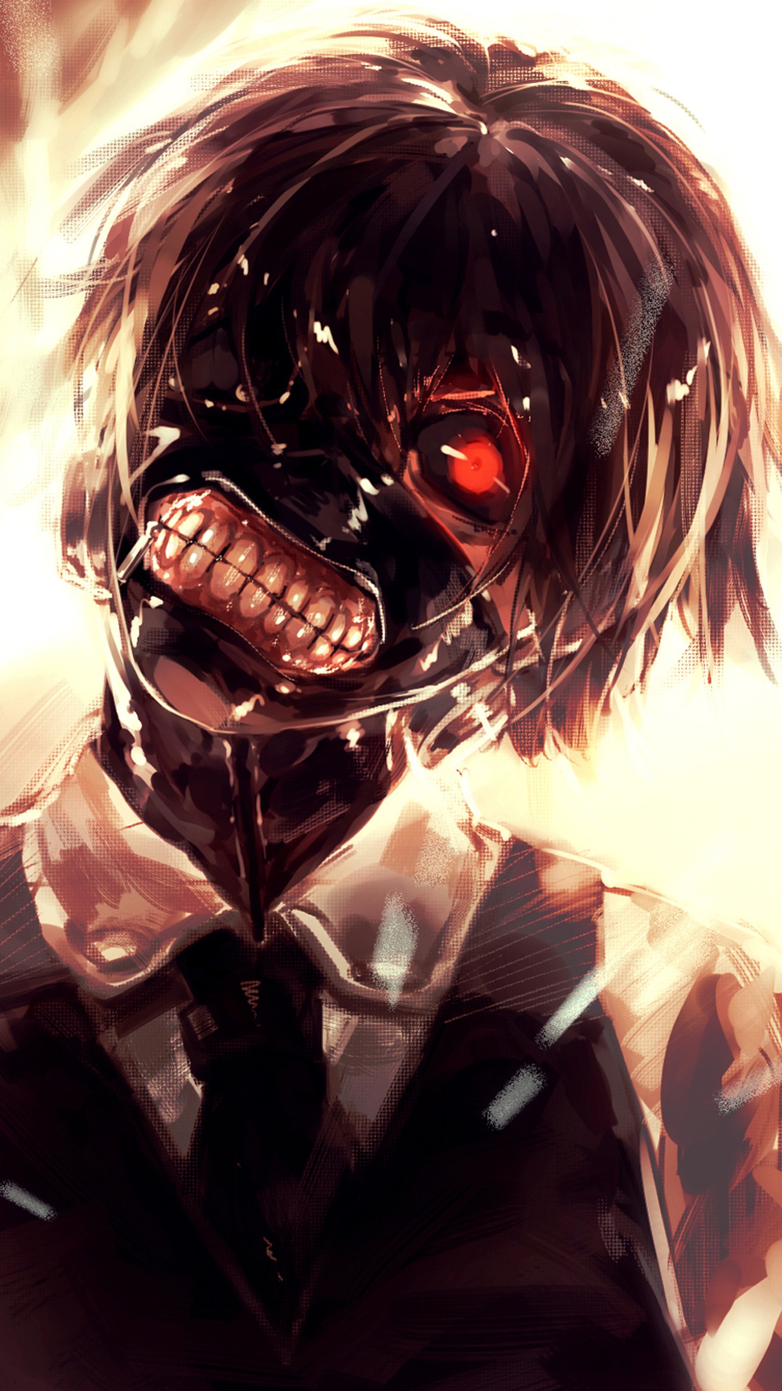 Anime character with a creepy face and a tie (anime, ken kaneki, tokyo ghoul)