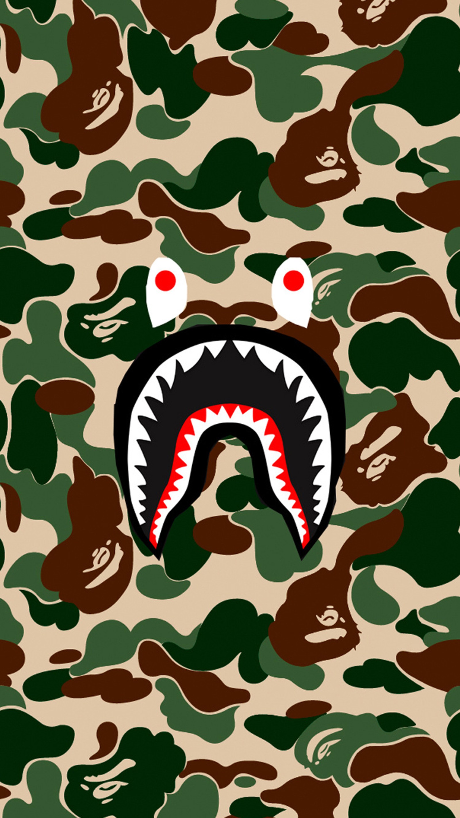 Крупный план камуфляжного фона с пастью акулы (bape art, bape shark, купание обезьян)