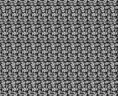 A tapestry of quirky skulls and misfits in a creepy monochrome pattern.