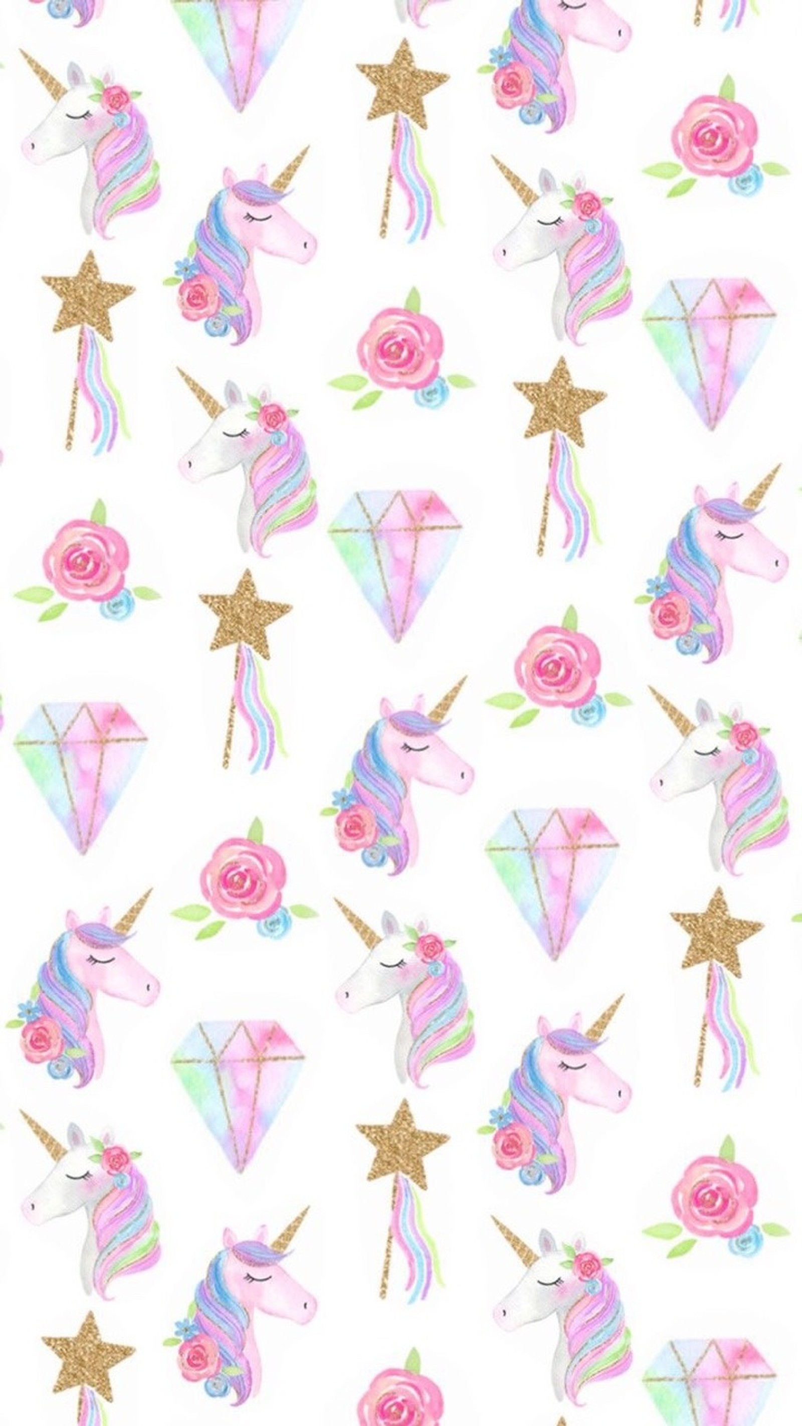 A close up of a pattern of unicorns and kites (colorful, cute, diamonds, pattern, roses)