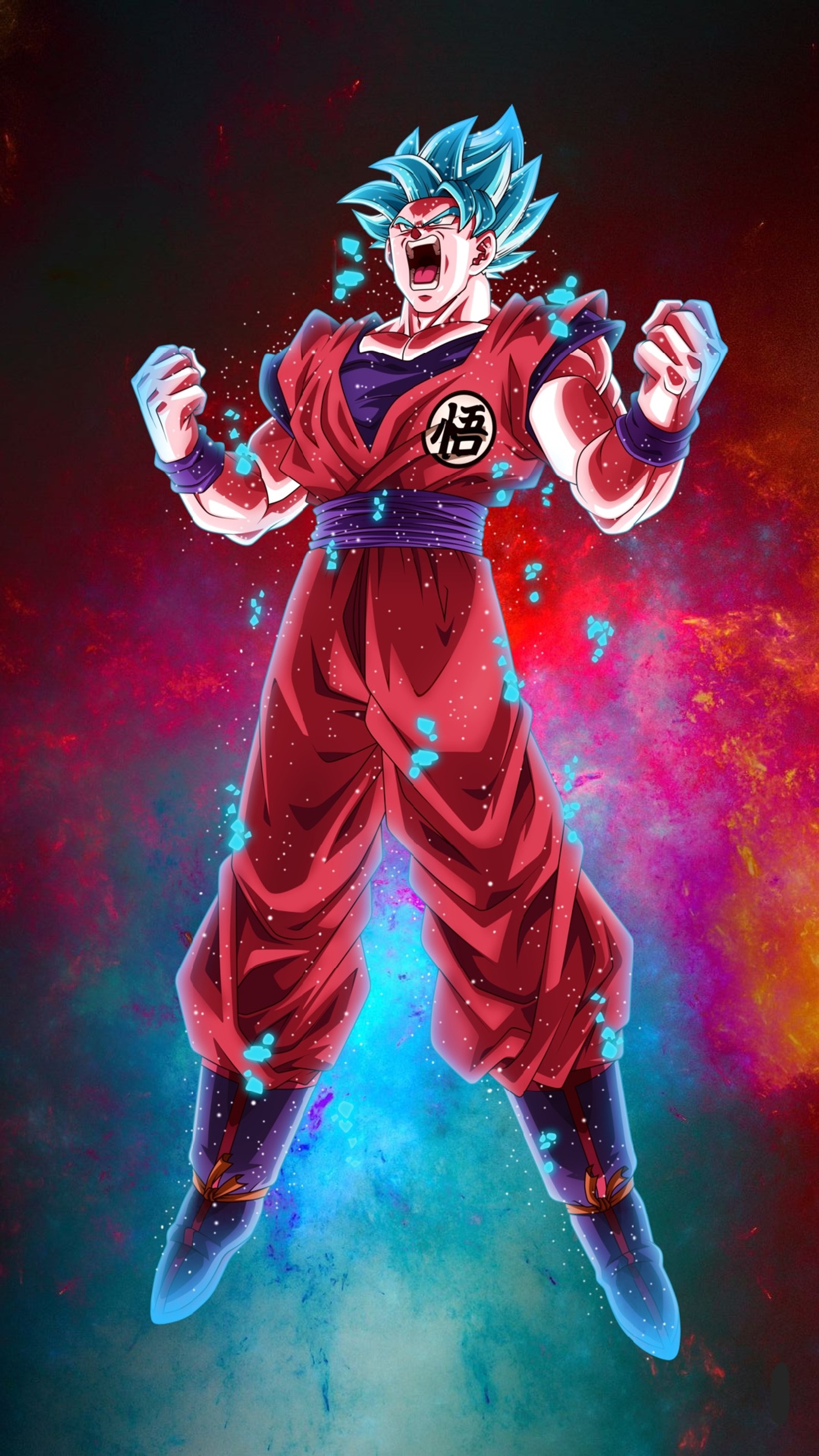 Un primer plano de un personaje de dragon ball con fondo rojo (anime, dbs, dbz, goku, kaioken)