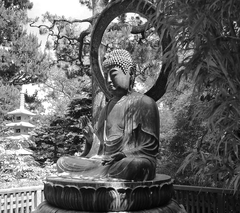 Арабская статуя человека, сидящего на лотосе в саду (будда, buddha, фотография, дзен)