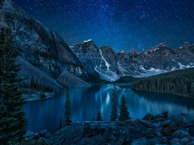 hogue, lago, naturaleza, noche, cielo