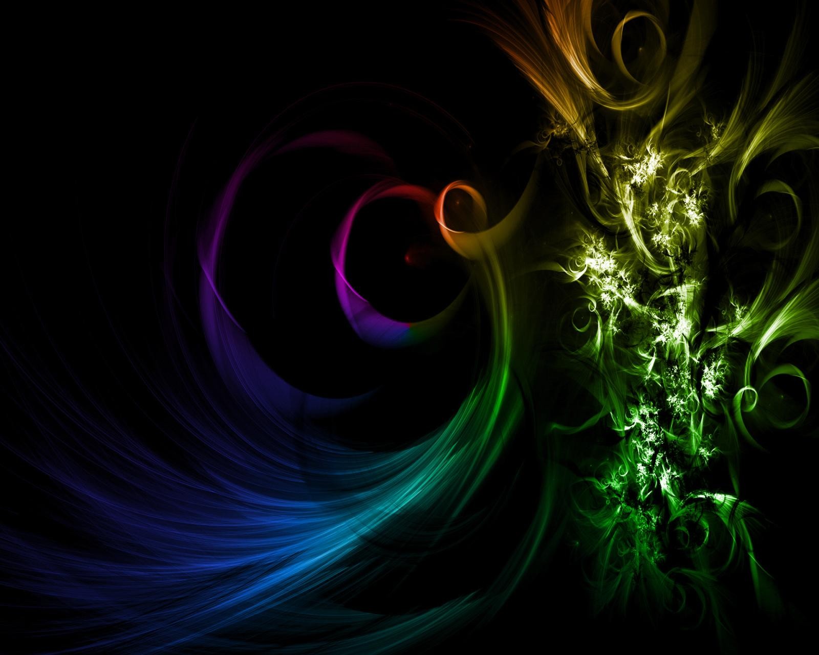 A close up of a colorful swirl on a black background (colors, rainbow)