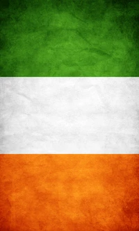 Représentation texturée du drapeau irlandais avec des bandes verticales de vert, blanc et orange.