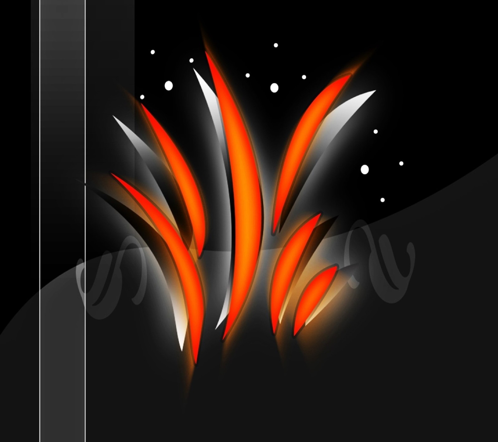 A black background with a red and orange flower and a black background (beauty, designs)