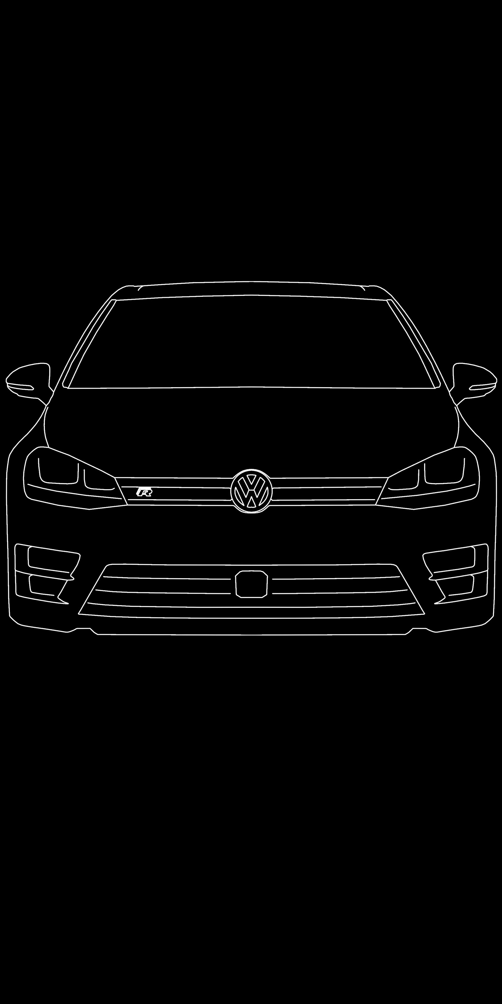 A drawing of a car on a black background (amoled, art, battery saver, golf r, line drawing)